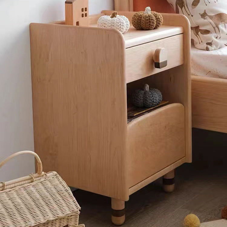 Scandinavian Cherry Wood Rounded Nightstand 2-Tier