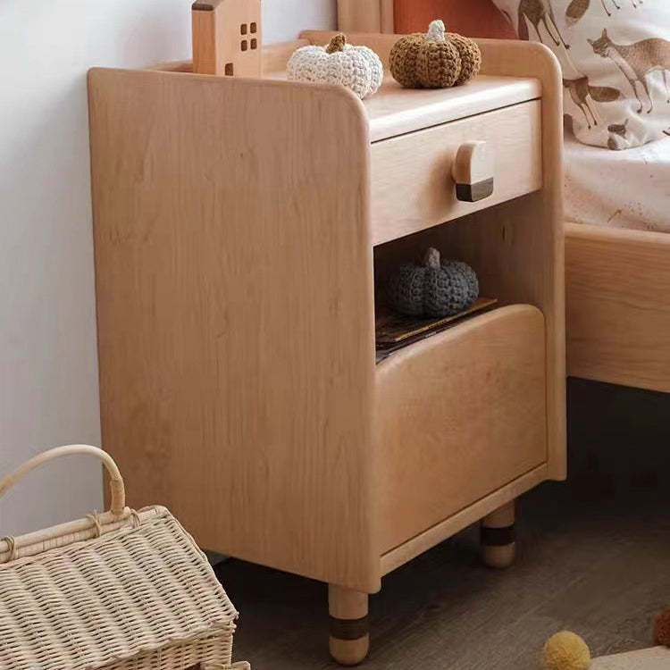 Scandinavian Cherry Wood Rounded Nightstand 2-Tier