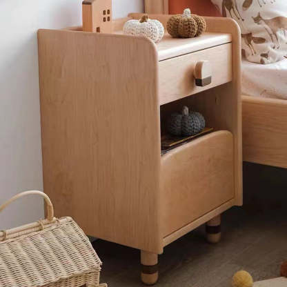 Scandinavian Cherry Wood Rounded Nightstand 2-Tier