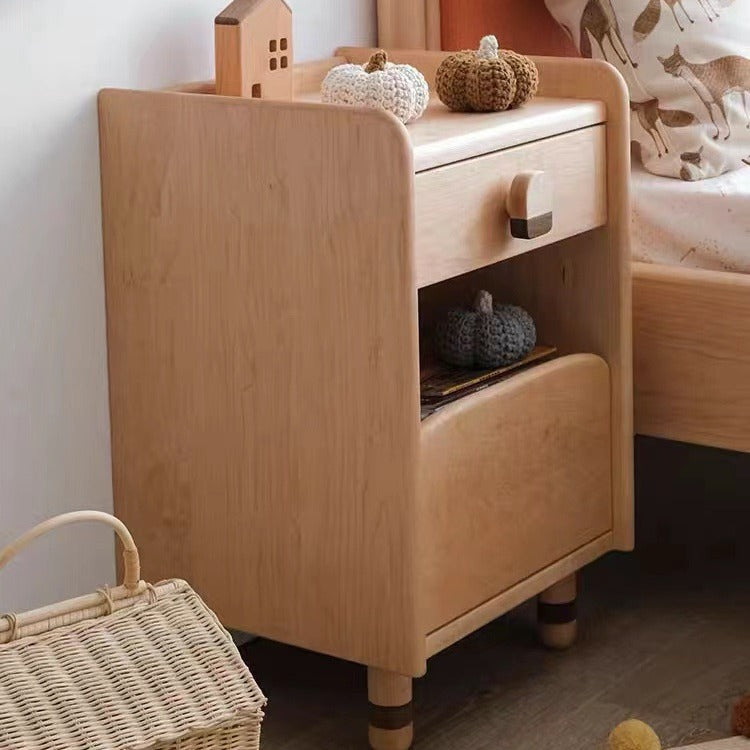 Scandinavian Cherry Wood Rounded Nightstand 2-Tier