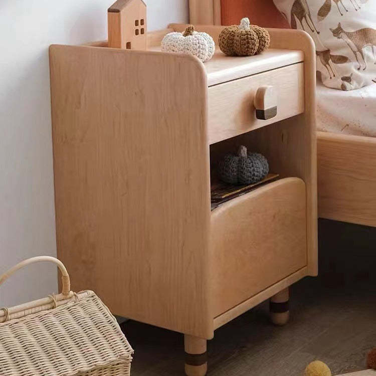 Scandinavian Cherry Wood Rounded Nightstand 2-Tier
