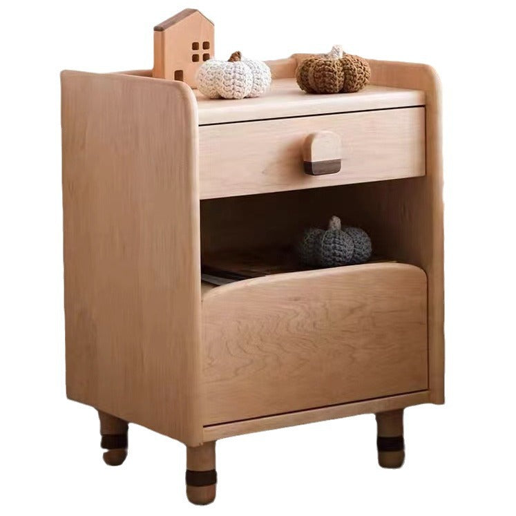 Scandinavian Cherry Wood Rounded Nightstand 2-Tier