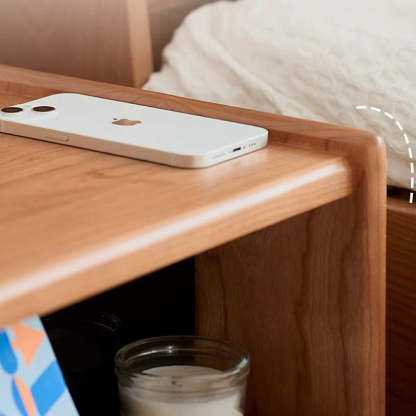 Minimalist Cherry Wood Rounded Nightstand 2-Tier