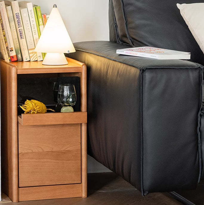 Minimalist Cherry Wood Rounded Nightstand 2-Tier