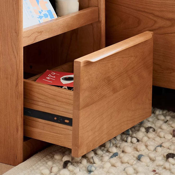 Minimalist Cherry Wood Rounded Nightstand 2-Tier