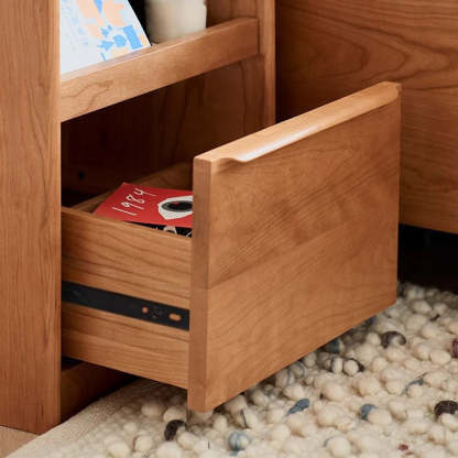 Minimalist Cherry Wood Rounded Nightstand 2-Tier