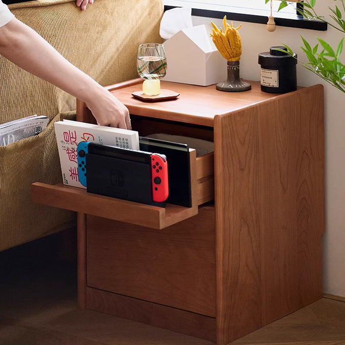 Minimalist Cherry Wood Rounded Nightstand 2-Tier