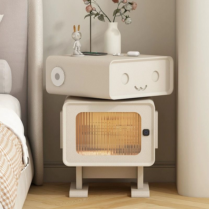 Leather Wood Glass Rounded Robot Side Table