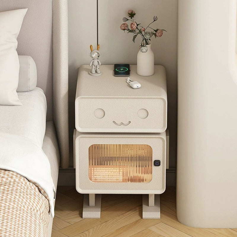 Leather Wood Glass Rounded Robot Side Table