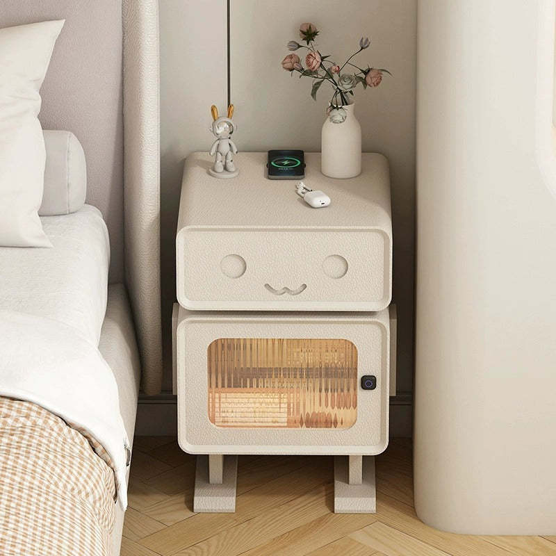 Leather Wood Glass Rounded Robot Side Table