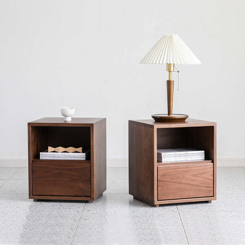 Japanese Red Oak Walnut Nightstand 1-Drawer — Red Oak
