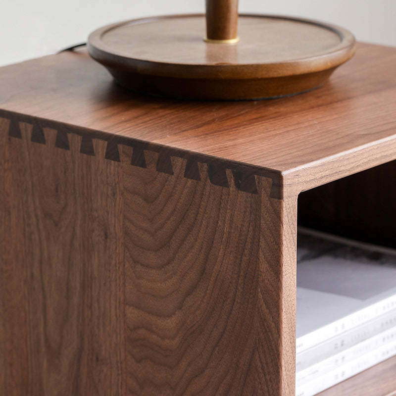 Japanese Red Oak Walnut Nightstand 1-Drawer