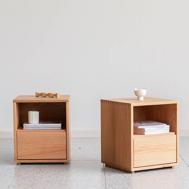 Japanese Red Oak Walnut Nightstand 1-Drawer
