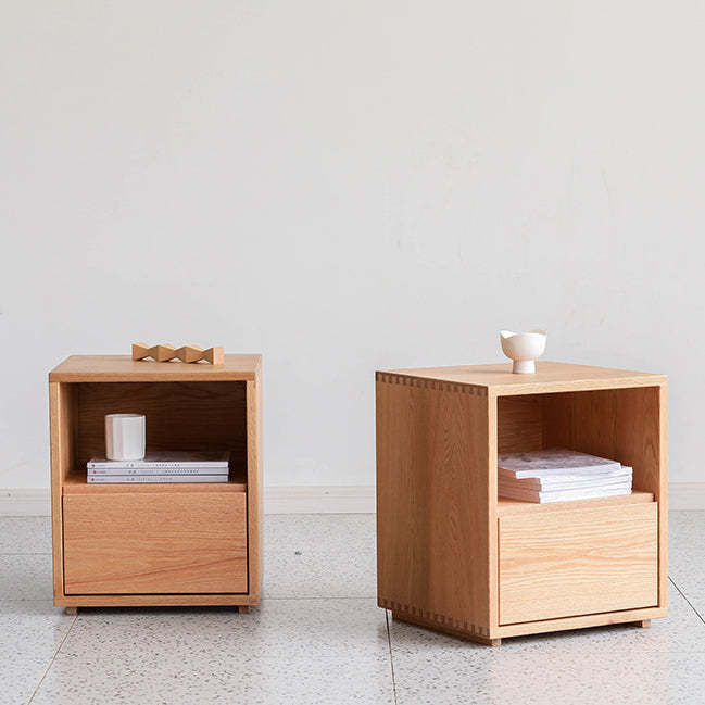Japanese Red Oak Walnut Nightstand 1-Drawer