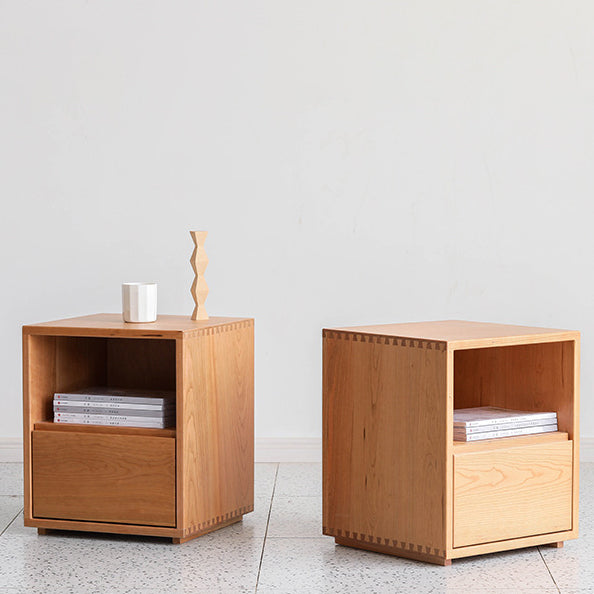 Japanese Red Oak Walnut Nightstand 1-Drawer