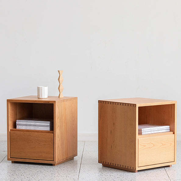Japanese Red Oak Walnut Nightstand 1-Drawer
