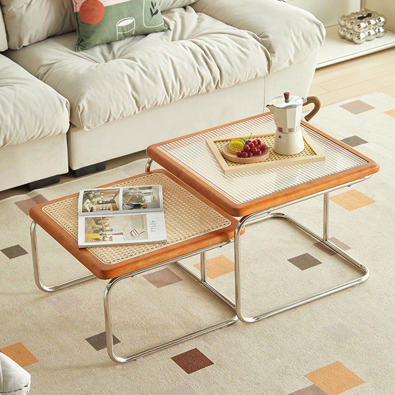 Contemporary Tempered Glass 1-Tier End Table — Cherry Color