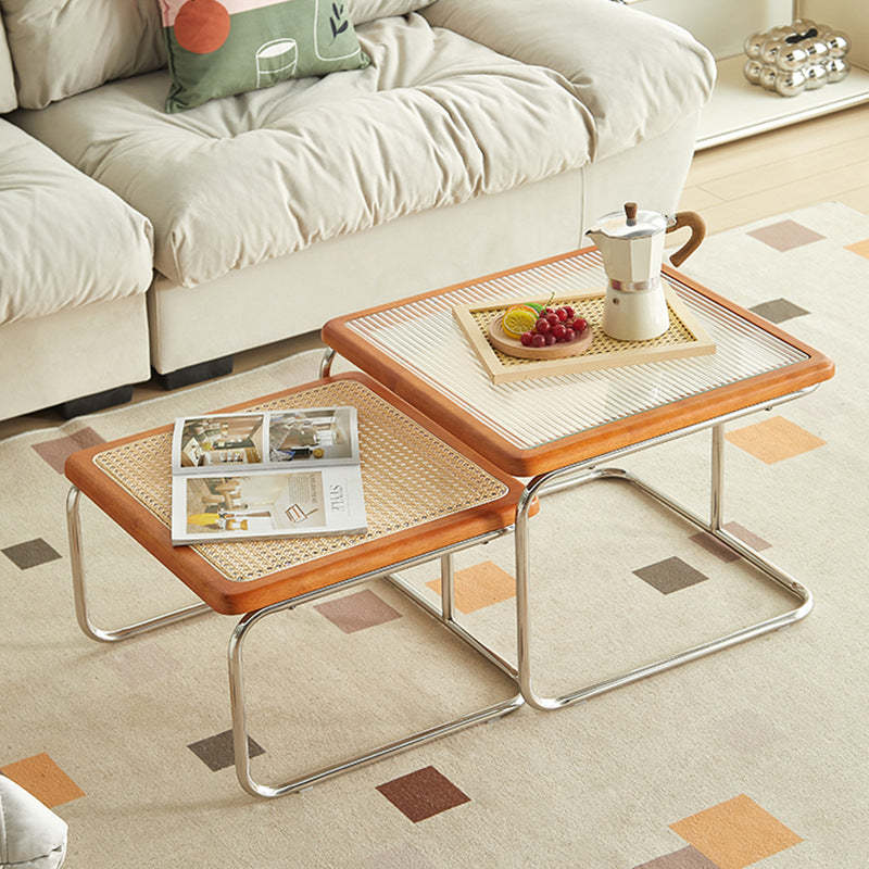 Contemporary Tempered Glass 1-Tier End Table — Cherry Color