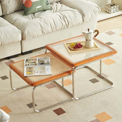 Contemporary Tempered Glass 1-Tier End Table — Cherry Color