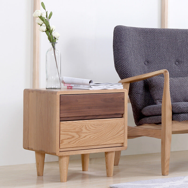 Traditional 2-drawer rounded wood glass linen nightstands