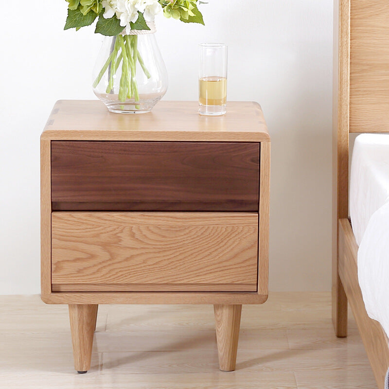 Japanese Wood Rounded Conical Nightstand 2-Drawer