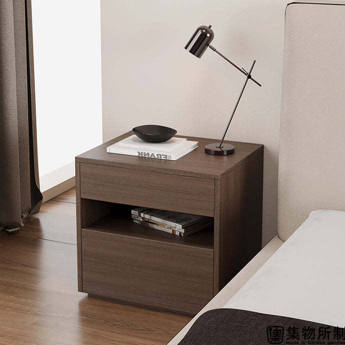 Minimalist Wood Square Nightstand 2-Drawer