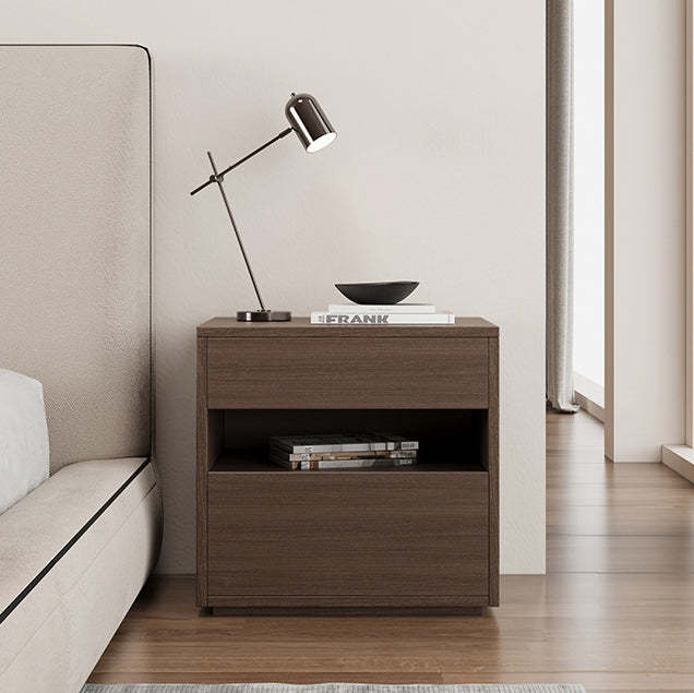 Minimalist Wood Square Nightstand 2-Drawer