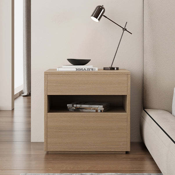 Minimalist Wood Square Nightstand 2-Drawer — Walnut Color