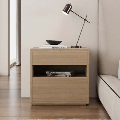 Minimalist Wood Square Nightstand 2-Drawer — Walnut Color