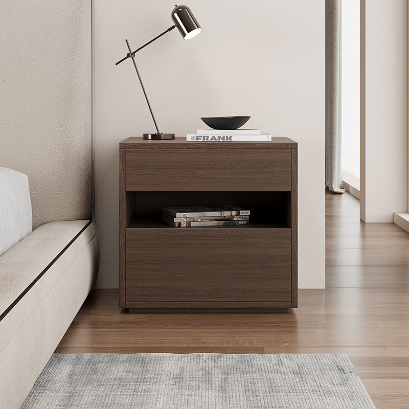 Minimalist Wood Square Nightstand 2-Drawer — Khaki