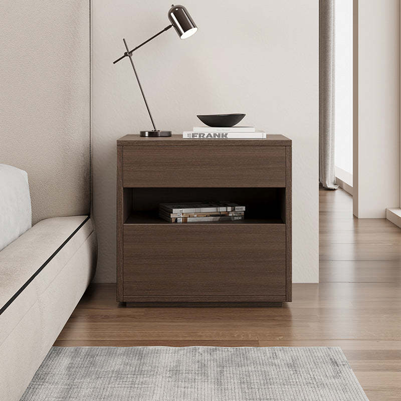Minimalist Wood Square Nightstand 2-Drawer — Khaki