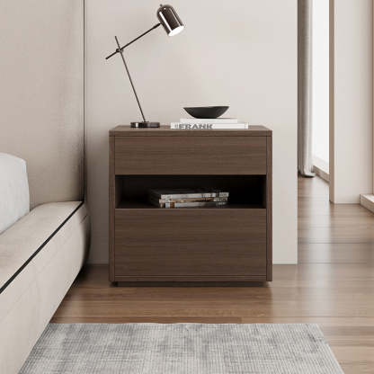 Minimalist Wood Square Nightstand 2-Drawer — Khaki