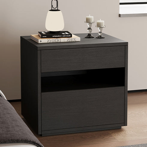 Minimalist Wood Square Nightstand 2-Drawer — Gray