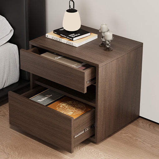 Minimalist Wood Square Nightstand 2-Drawer
