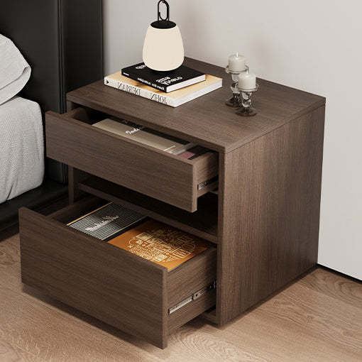 Minimalist Wood Square Nightstand 2-Drawer