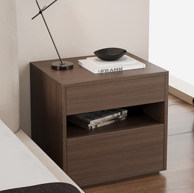 Minimalist Wood Square Nightstand 2-Drawer