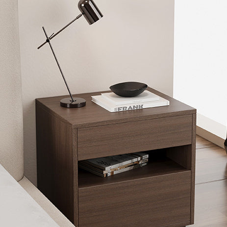 Minimalist Wood Square Nightstand 2-Drawer — Almond Color