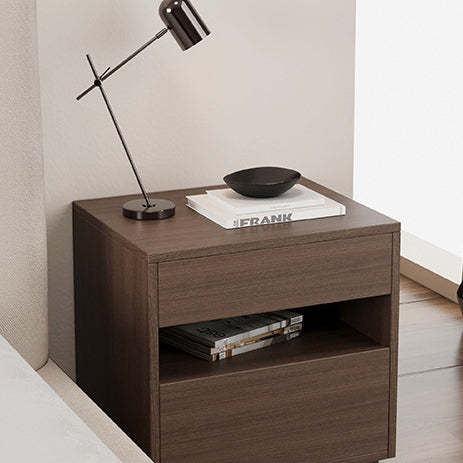 Minimalist Wood Square Nightstand 2-Drawer — Almond Color
