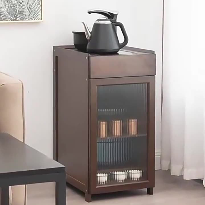 Minimalist Bamboo Acrylic Side Table 1-Drawer — Tea Color