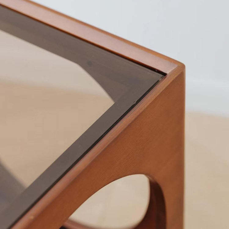 Vintage Wood Glass Hollow End Table 2-Tier