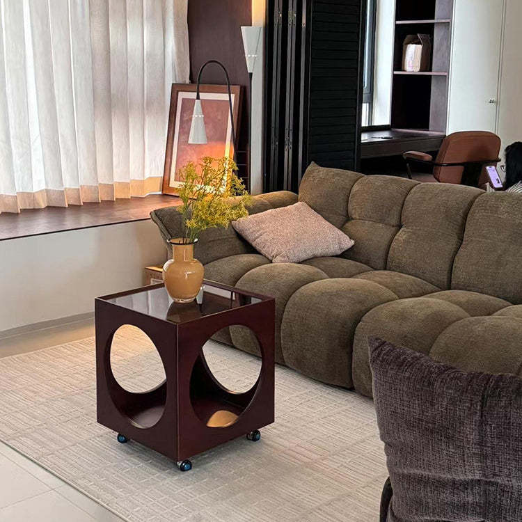Vintage Wood Glass Hollow End Table 2-Tier