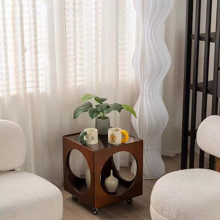 Vintage Wood Glass Hollow End Table 2-Tier