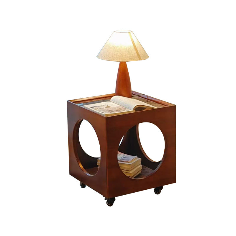 Vintage Wood Glass Hollow End Table 2-Tier