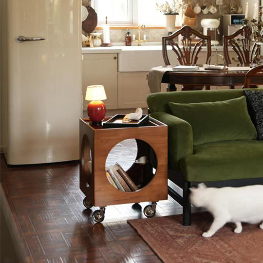 Vintage Wood Glass Hollow End Table 2-Tier — Black