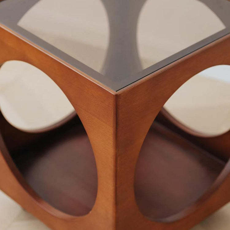Vintage Wood Glass Hollow End Table 2-Tier