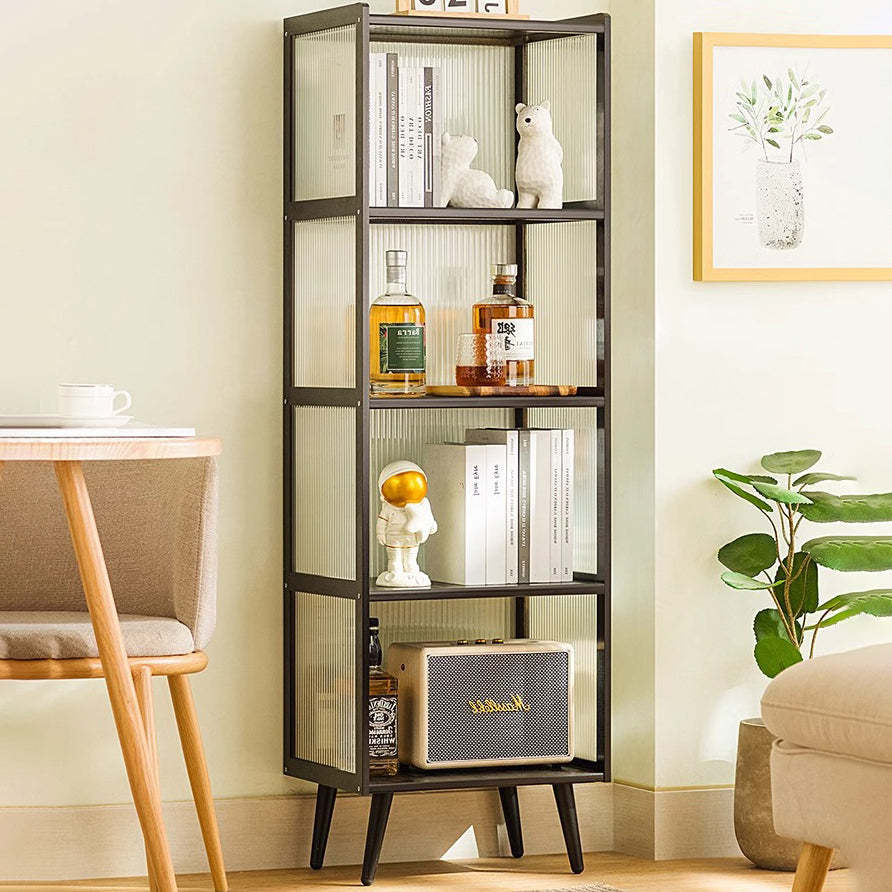 Minimalist Bamboo Acrylic 3/4/5-Tier Cylindrical End Table — Without Door / 3 / Black