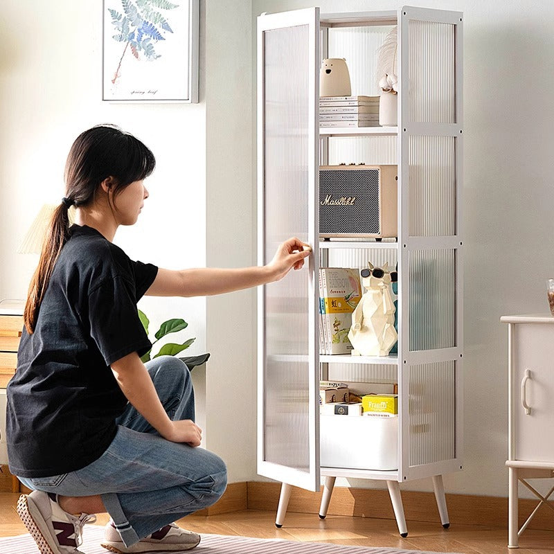 Minimalist Bamboo Acrylic 3/4/5-Tier Cylindrical End Table — With Door / 4 / White