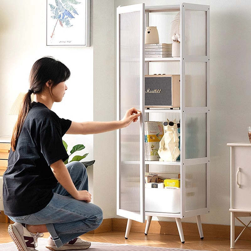 Minimalist Bamboo Acrylic 3/4/5-Tier Cylindrical End Table — With Door / 4 / White