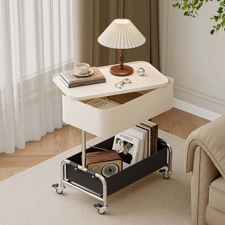 Contemporary Metal Rounded 2-Tier Mobile End Table — White + Black