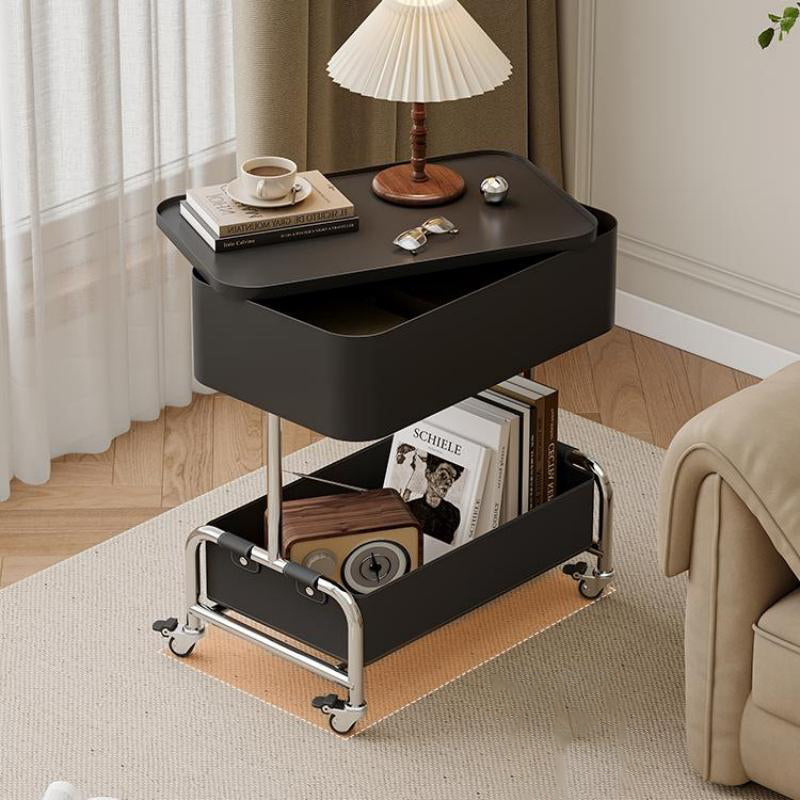 Contemporary Metal Rounded 2-Tier Mobile End Table